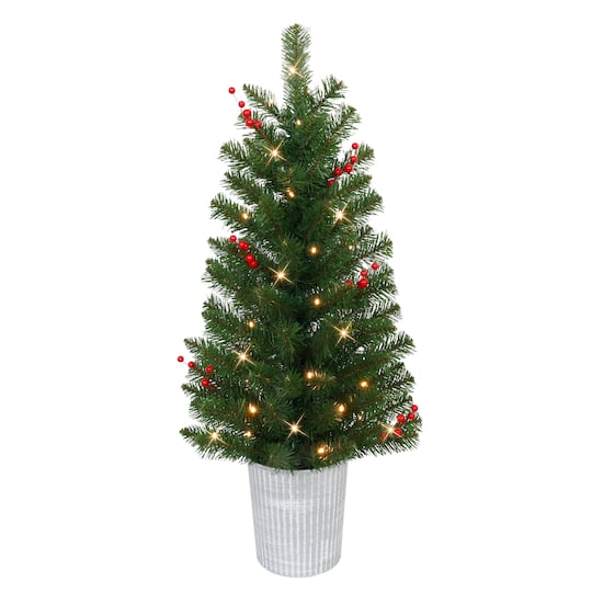 2 Pack 3.5ft. Pre-Lit Adorned Artificial Potted Christmas Tree, Warm White LED Lights